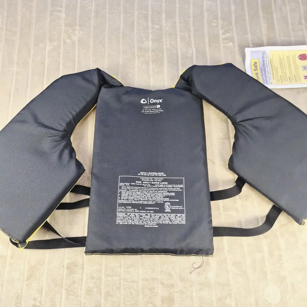 Onyx Adult Oversize Type III Life Jacket PFD Yellow Black USCG Approved 40-60